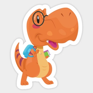 Orange Nerdy Kid T Rex Dinosaur Sticker